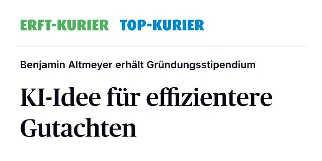 Ausschnitt aus dem Erft-Kurier: „KI-Idee für effizientere Gutachten“