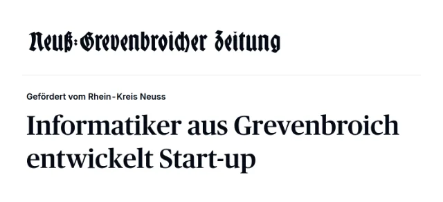 Ausschnitt aus RP Online, Neuß-Grevenbroicher Zeitung: „Informatiker aus Grevenbroich entwickelt Start-up“